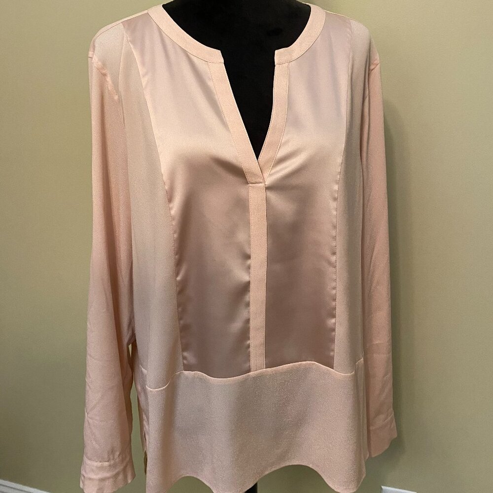 Calvin Klein V Neck Hi/Lo Adj Sleeve Blouse Blush Size XL NWT